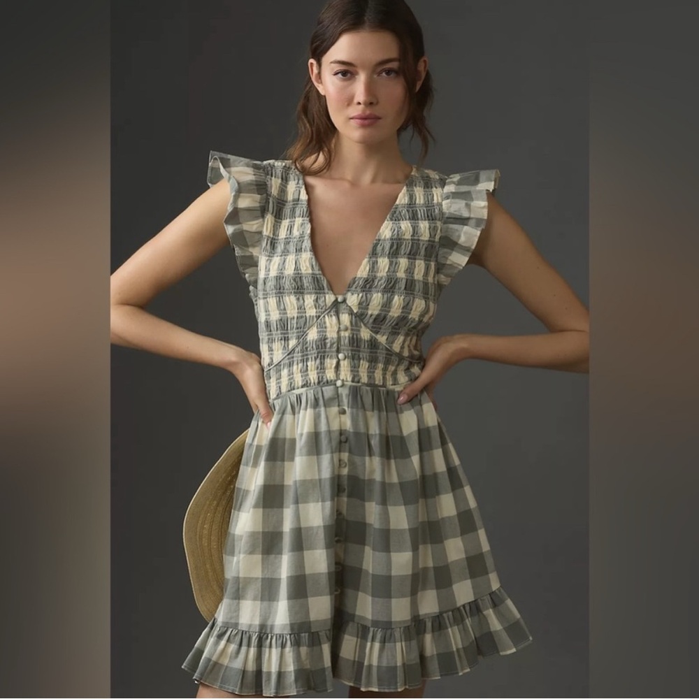 Plaid Ruffle Sleeve Dress by Anthropologie